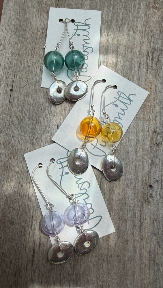 Glass Float Earrings - Amber