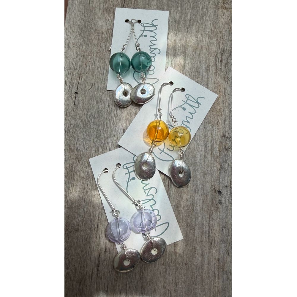 Glass Float Earrings - Amber