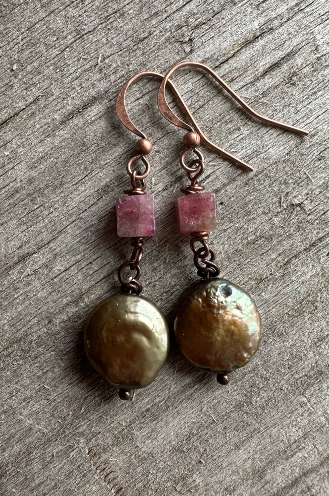 Tourmaline & Freshwater Pearl Earrings #2