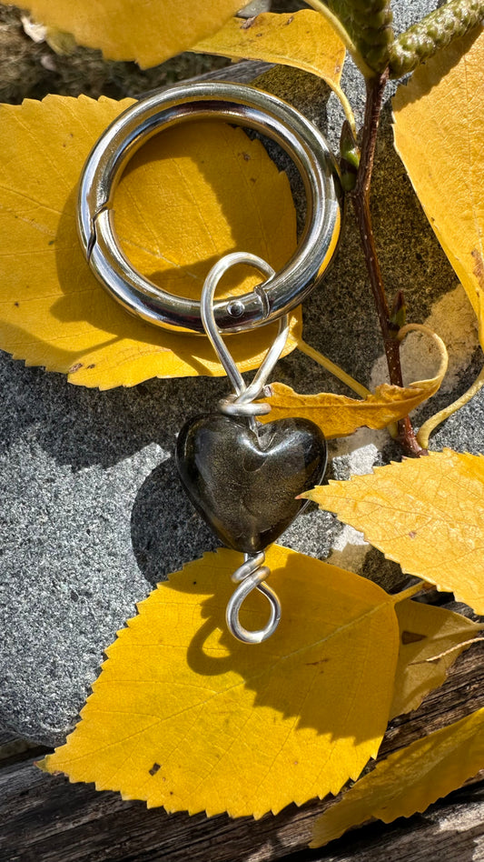 Olive Glass Heart Stitch Marker/Charm Holder