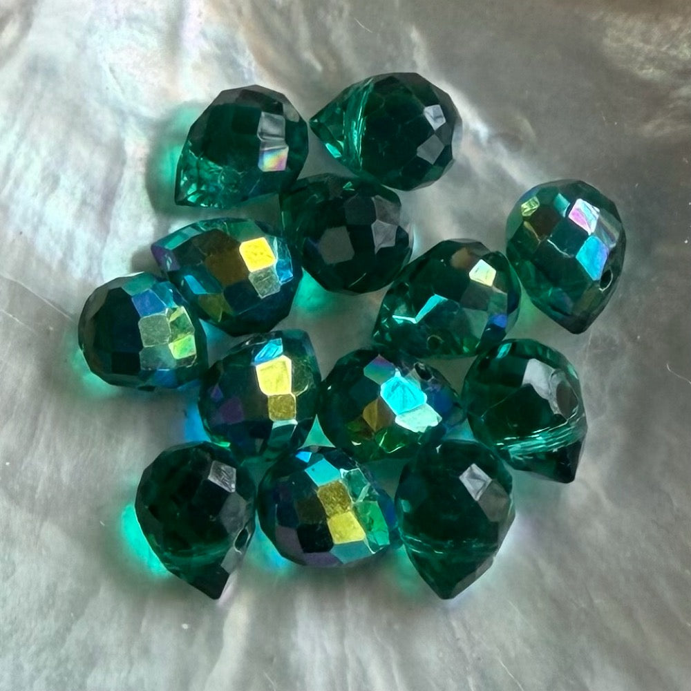 Faceted Glass Drop - Emerald