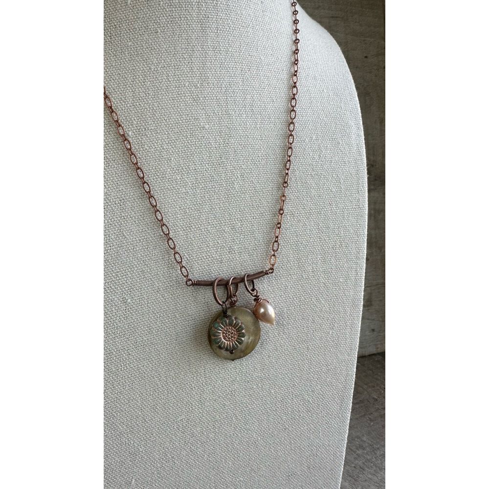 Curve Antique Copper Pendant - Sage Charms 18”