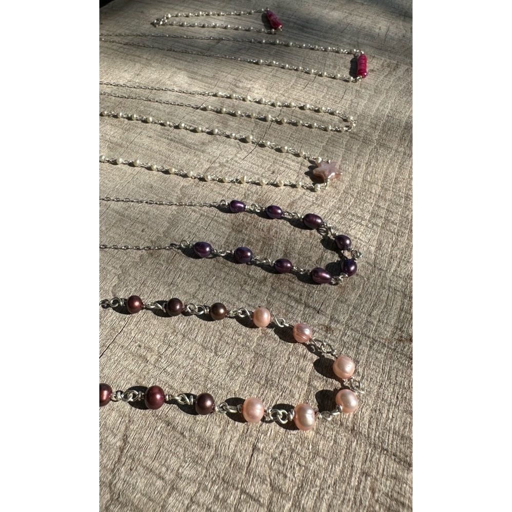 Handwrapped Pearl & Sterling Necklace