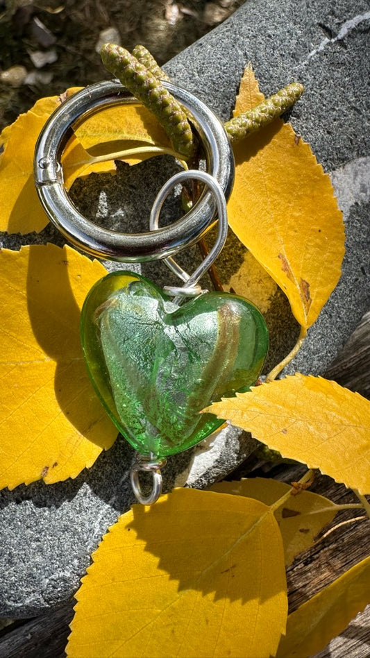Green Glass Heart Stitch Marker/Charm Holder