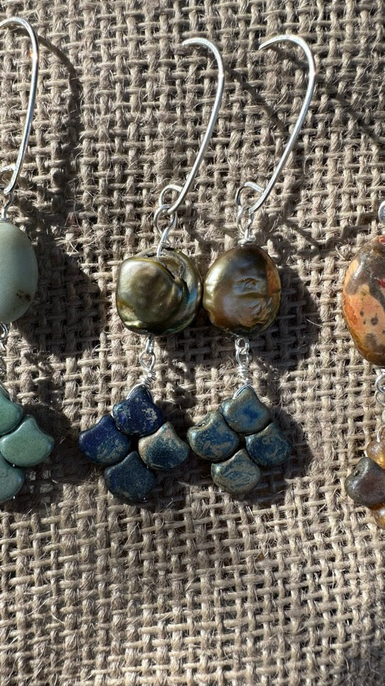 Olive Coin Pearl & Glass Earrings