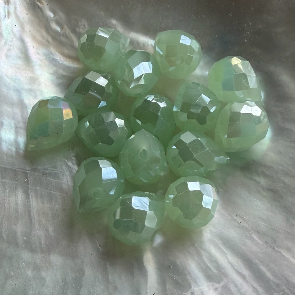 Faceted Glass Drop - Soft Green