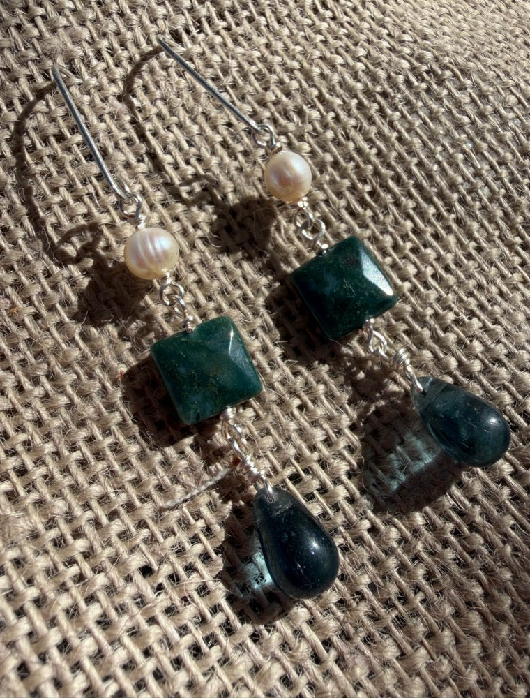 Fancy Jasper & Pearl Earrings