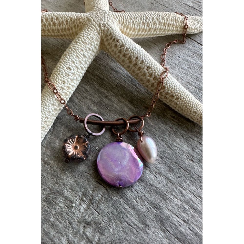 Curve Antique Copper Pendant - Purple Charms 18”