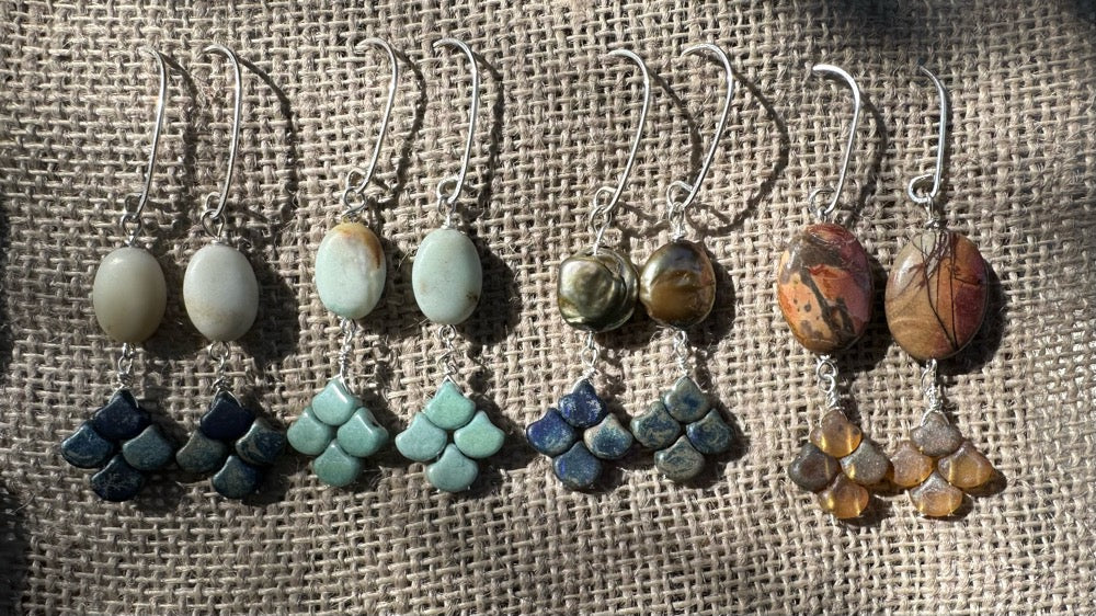 Olive Coin Pearl & Glass Earrings