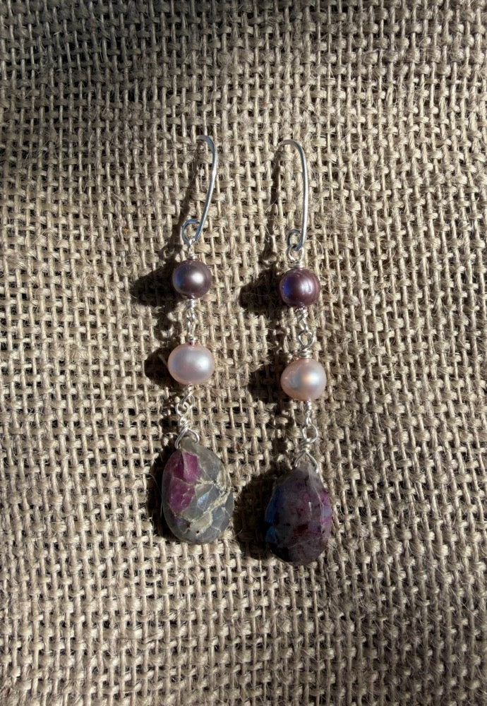 Ruby in Quartz & Pearl Earrings