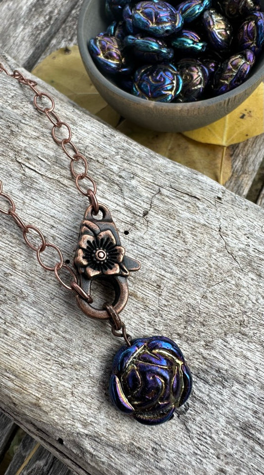 • Antique Copper Floral Necklace