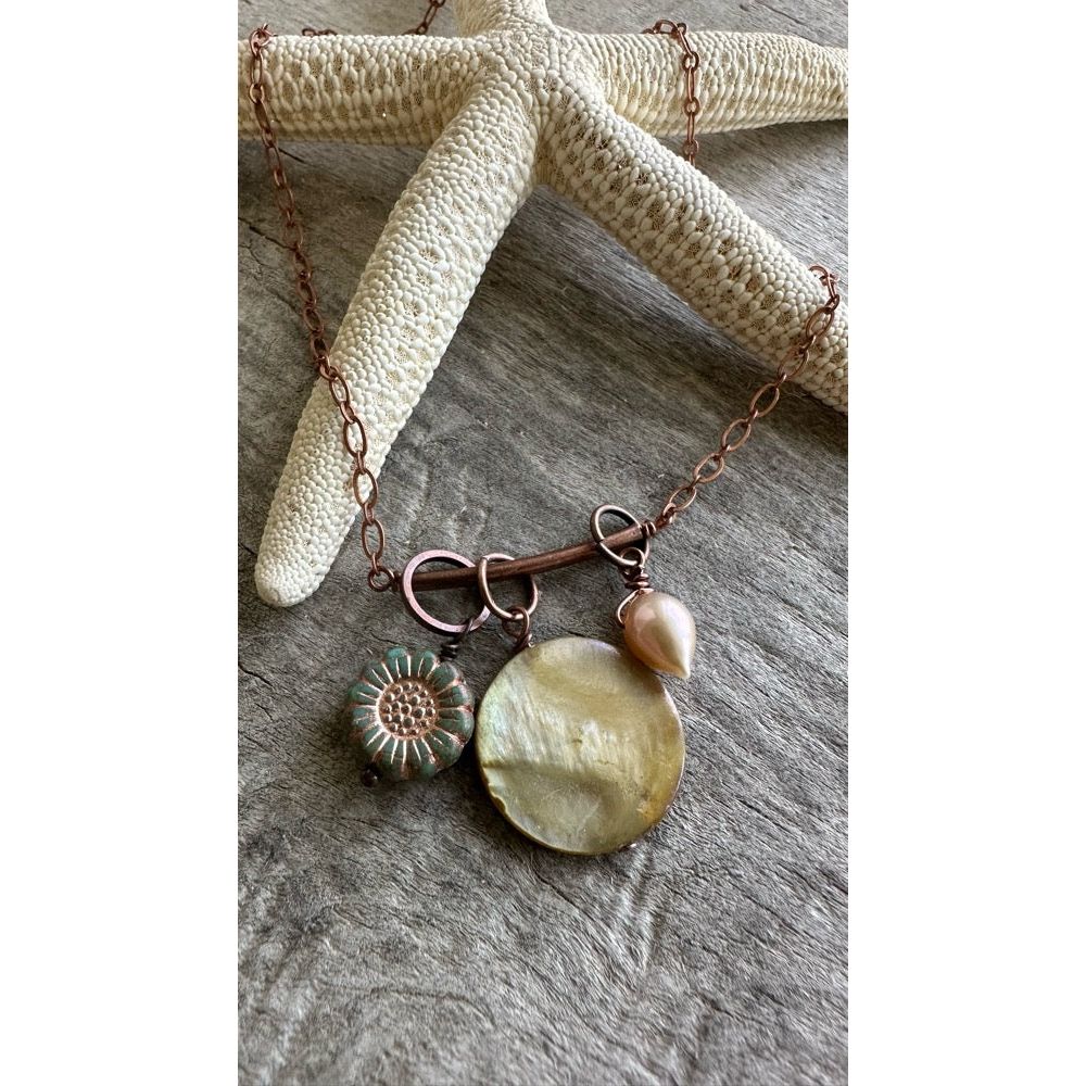 Curve Antique Copper Pendant - Sage Charms 18”