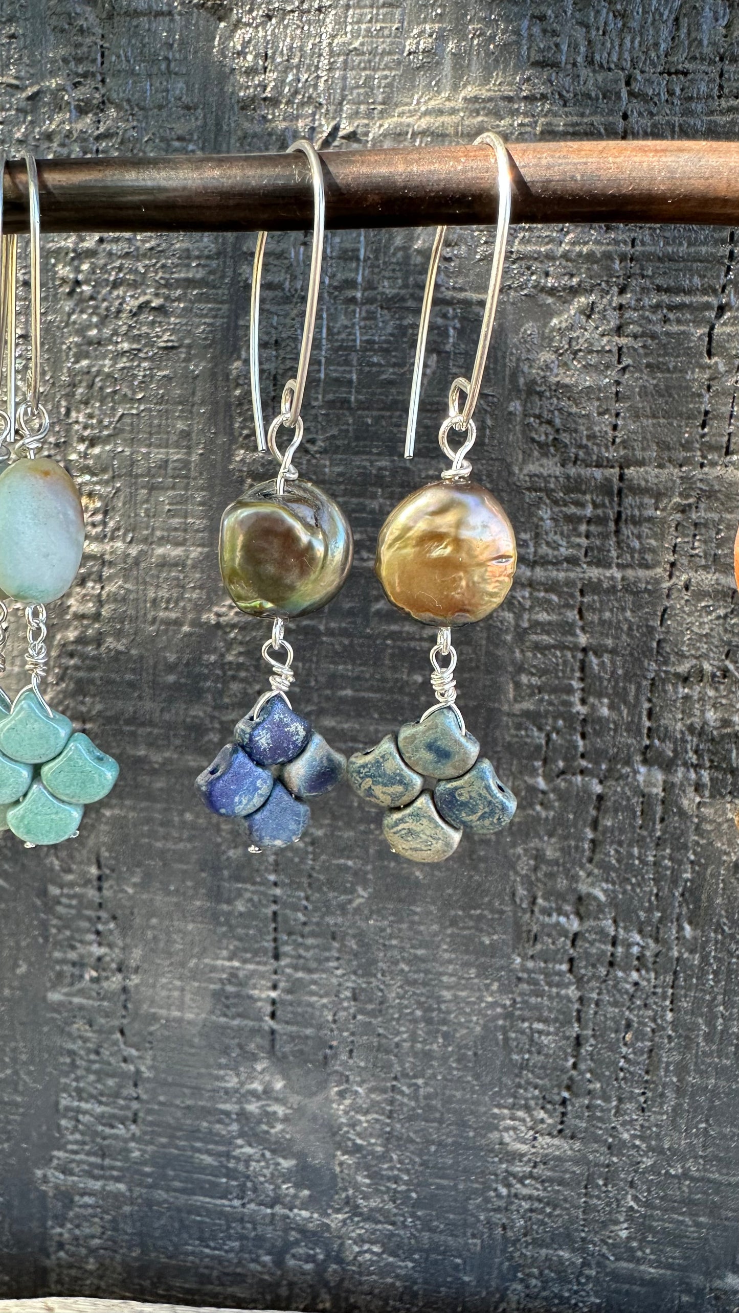 Olive Coin Pearl & Glass Earrings