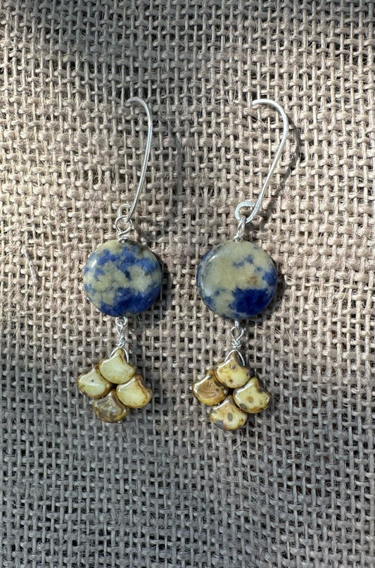 Sodalite & Ivory Glass Earrings