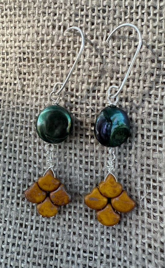 Green Freshwater Pearl & Glass Earrings