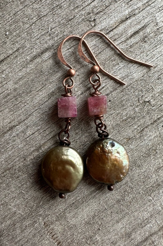 Tourmaline & Freshwater Pearl Earrings #2