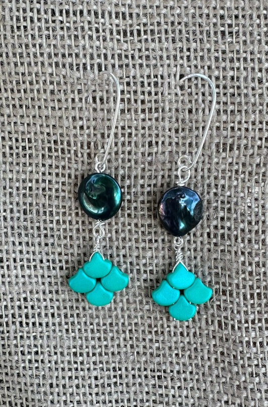 Deep Green Freshwater Pearl & Glass Earrings