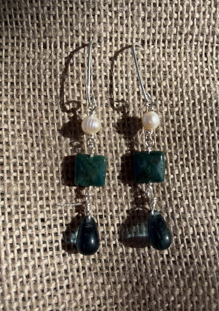 Fancy Jasper & Pearl Earrings