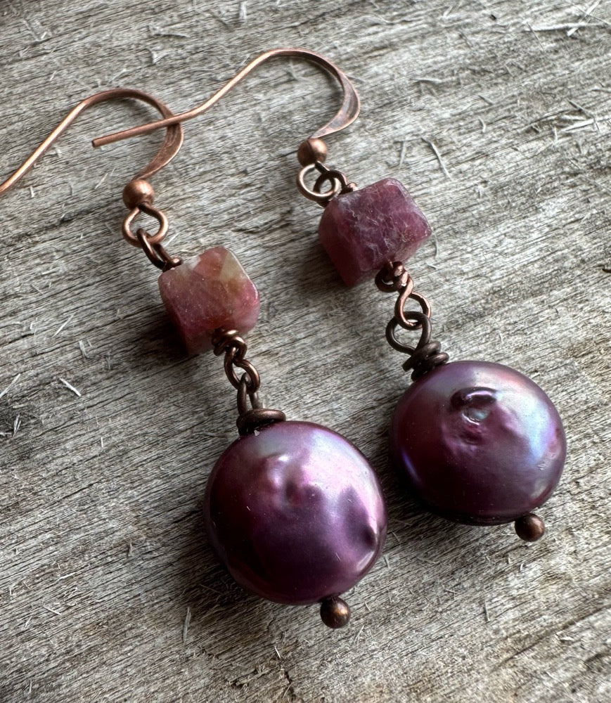 Tourmaline & Freshwater Pearl Earrings #5