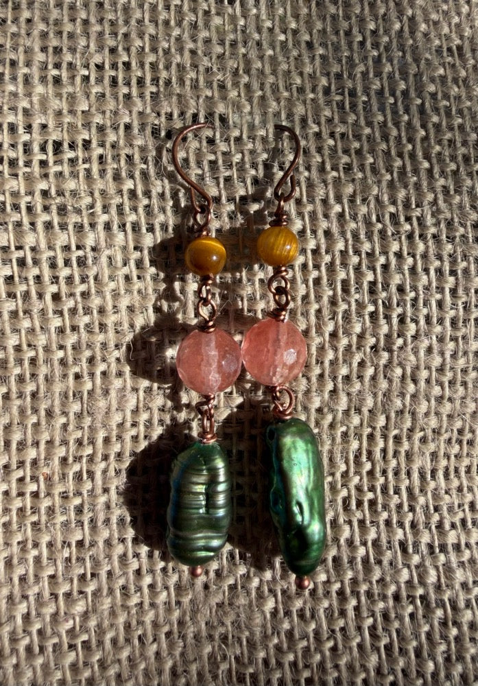 Freshwater Pearl & Gemstone Earrings