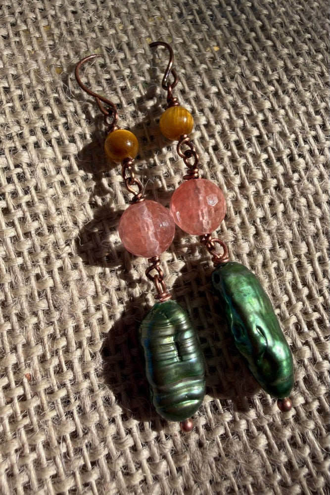 Freshwater Pearl & Gemstone Earrings