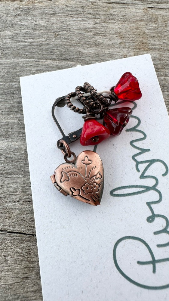 Hearts & Flowers Antique Copper Locket Set