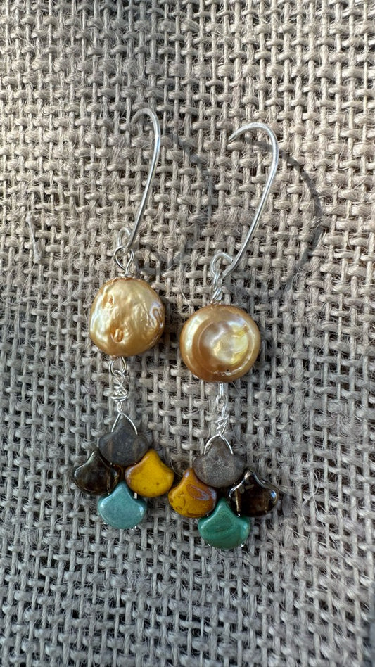 Gold Freshwater Pearl & Glass Earrings