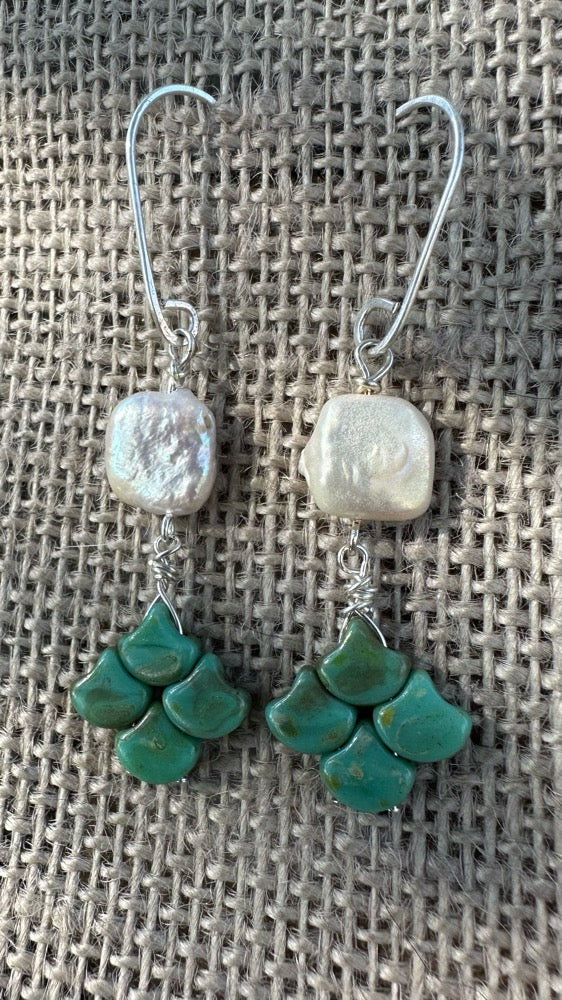 Square Freshwater Pearl & Glass Earrings