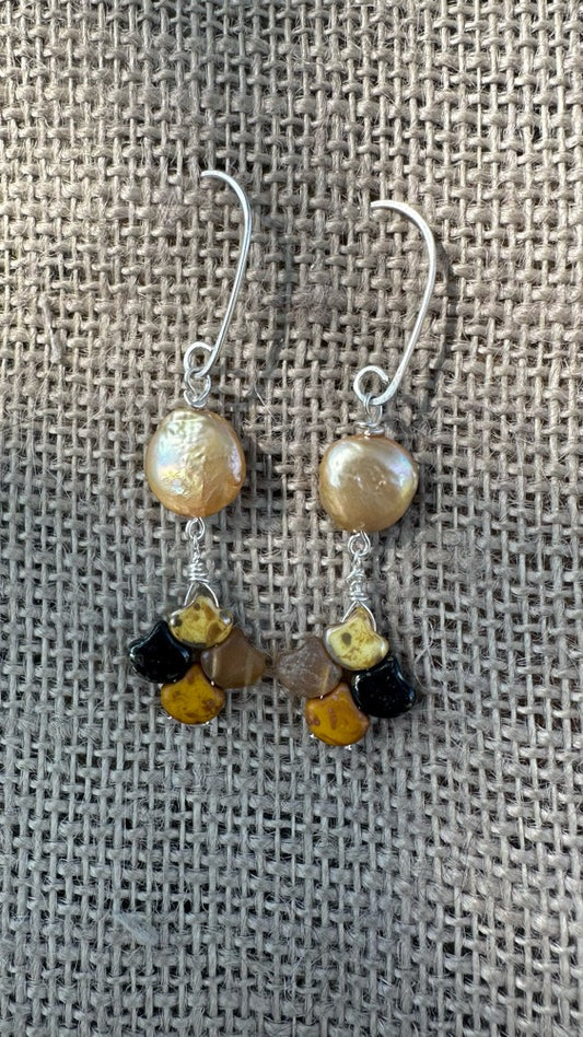 Gold Freshwater Pearl & Glass Earrings #2