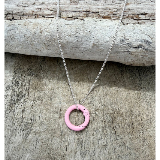 Enameled Clasp Necklace - Pink