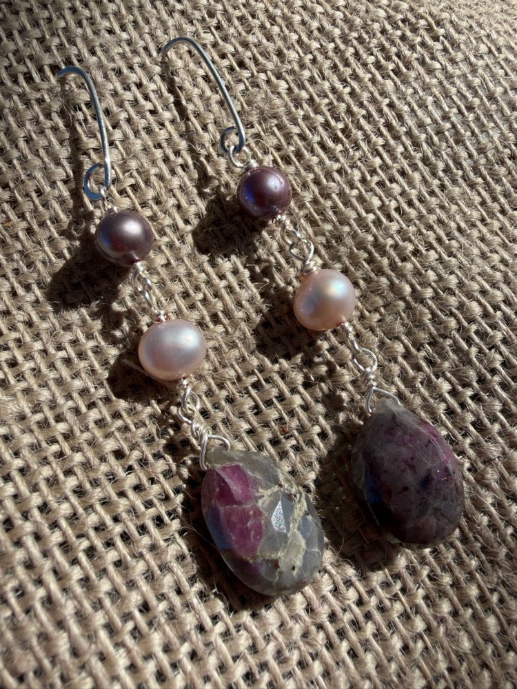 Ruby in Quartz & Pearl Earrings