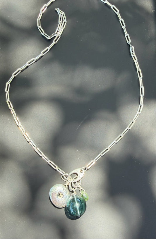 Sterling Charm Necklace - Green