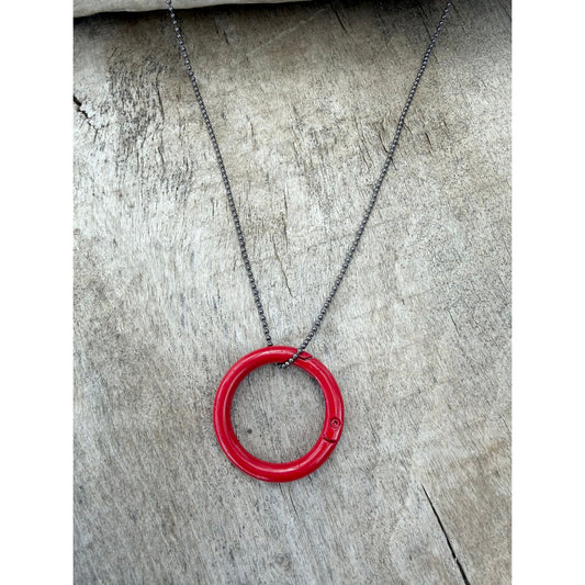 Large Enameled Clasp Necklace - Red