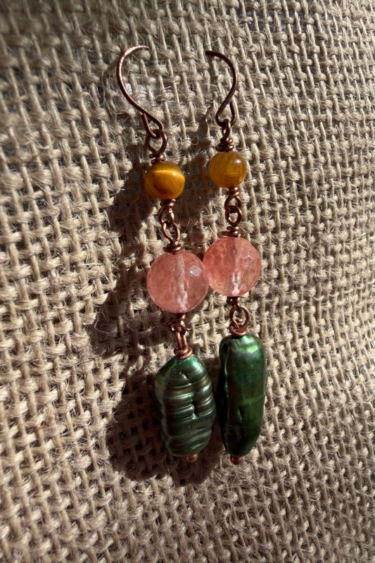 Freshwater Pearl & Gemstone Earrings