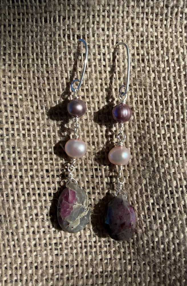Ruby in Quartz & Pearl Earrings