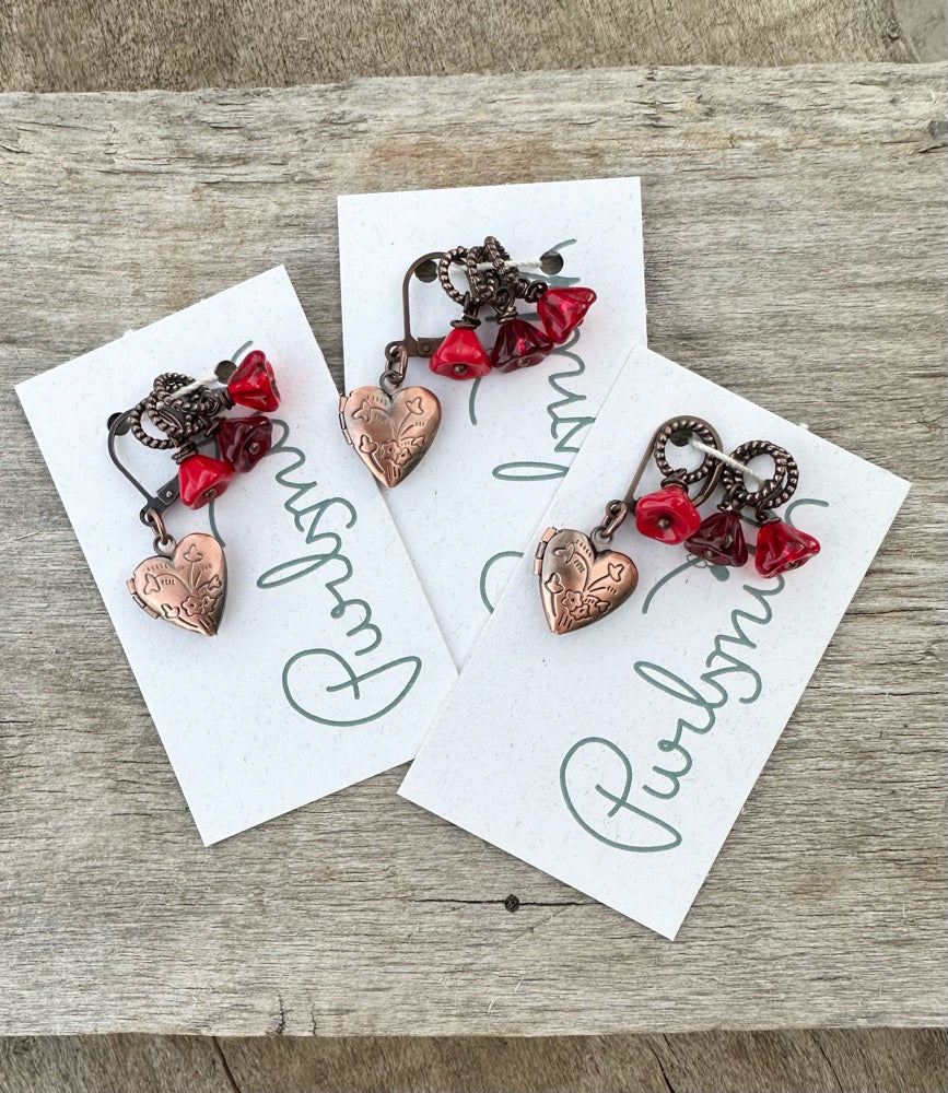 Hearts & Flowers Antique Copper Locket Set