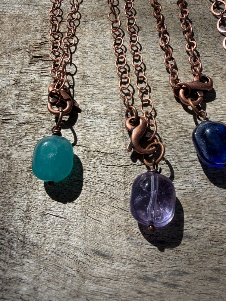 Antique Copper & Glass Pendant