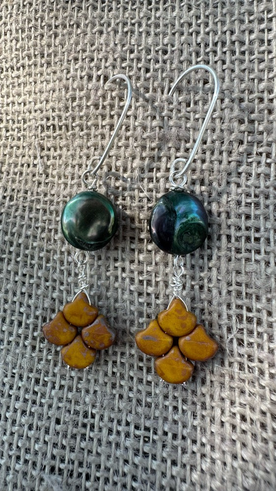 Green Freshwater Pearl & Glass Earrings