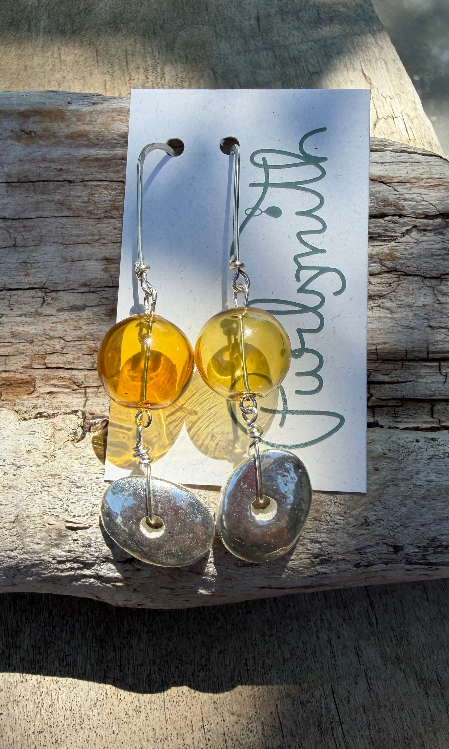 Glass Float Earrings - Amber