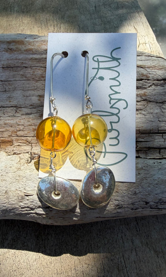 Glass Float Earrings - Amber