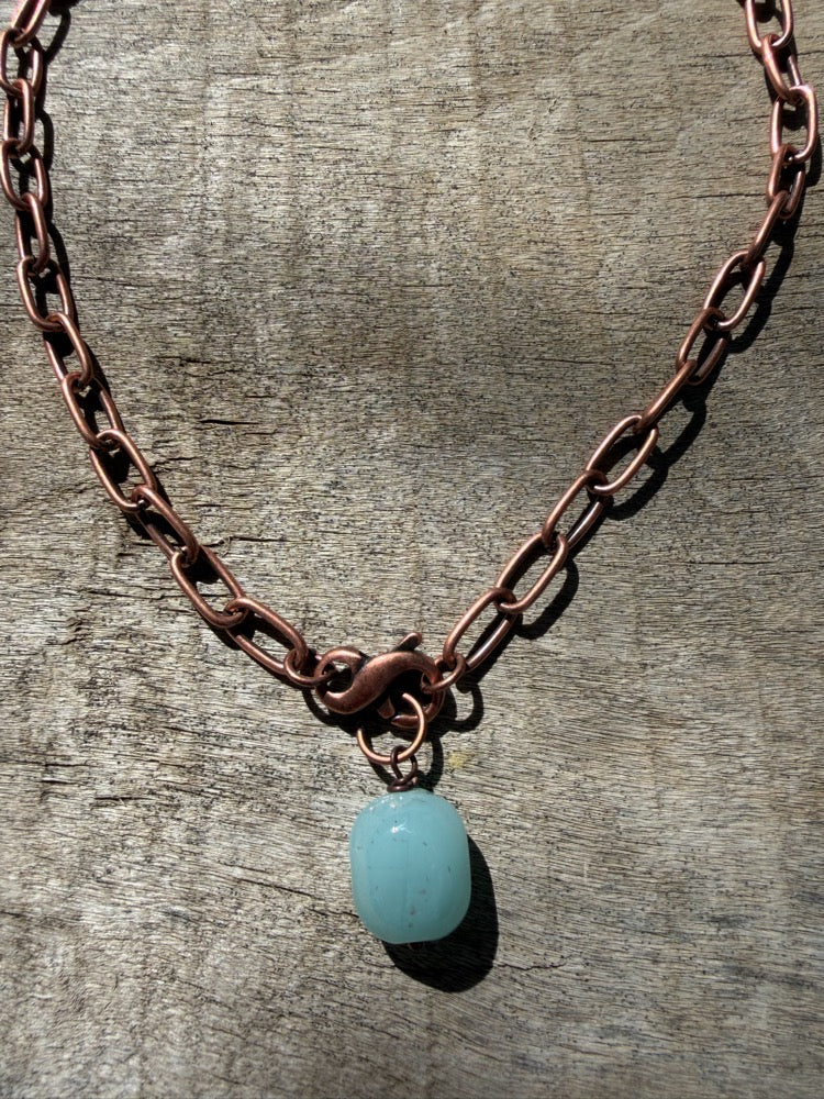 Antique Copper & Glass Pendant