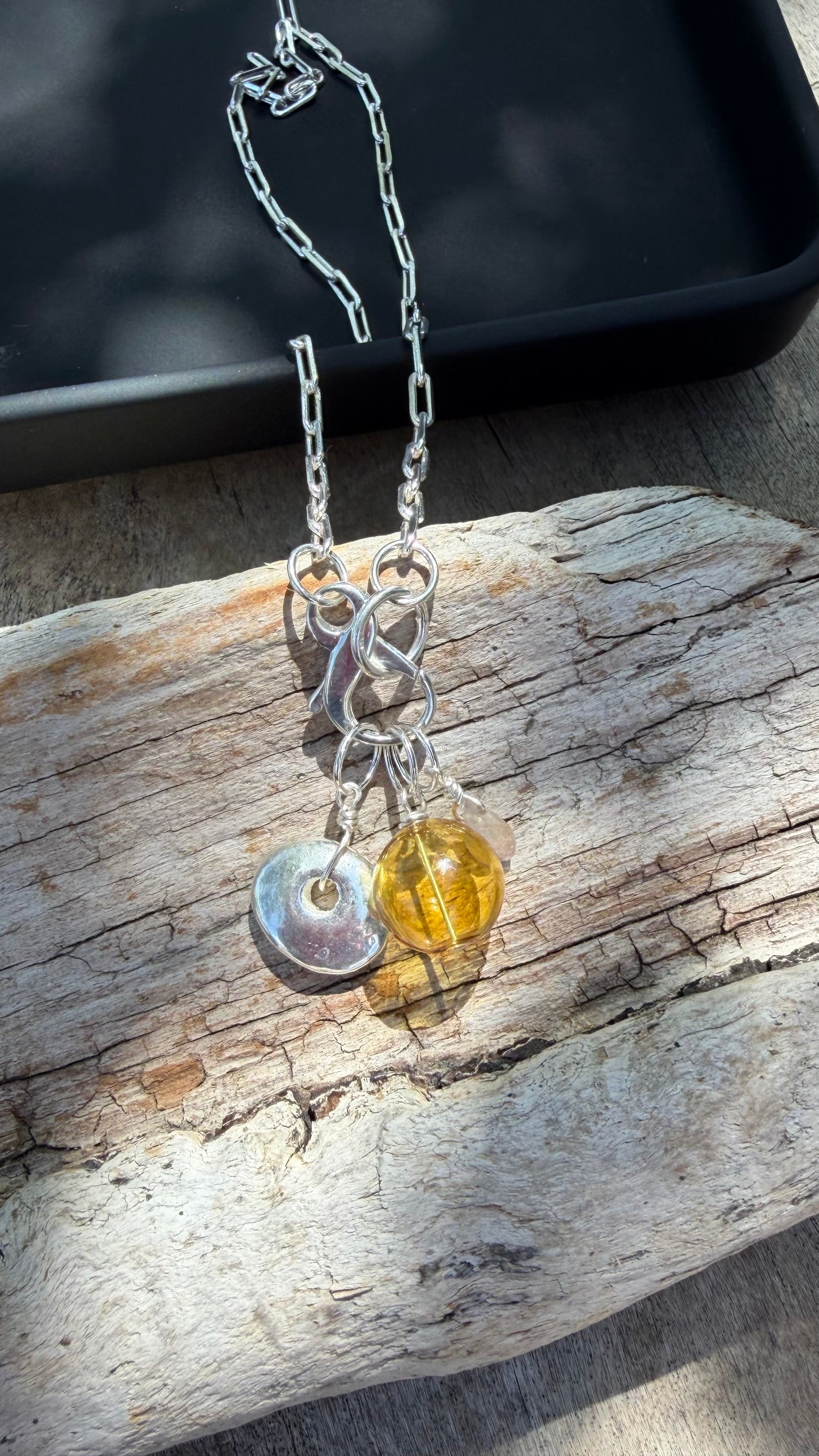 Sterling Charm Necklace - Amber