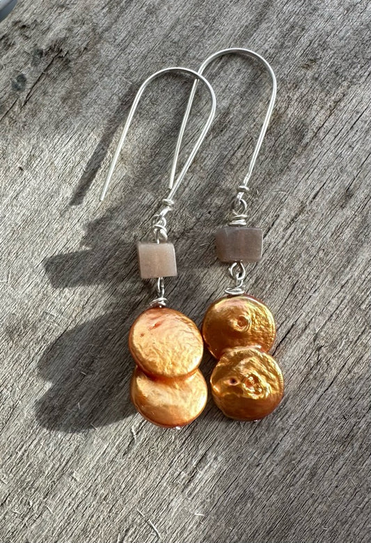 Fusion Earrings - Peach Moonstone
