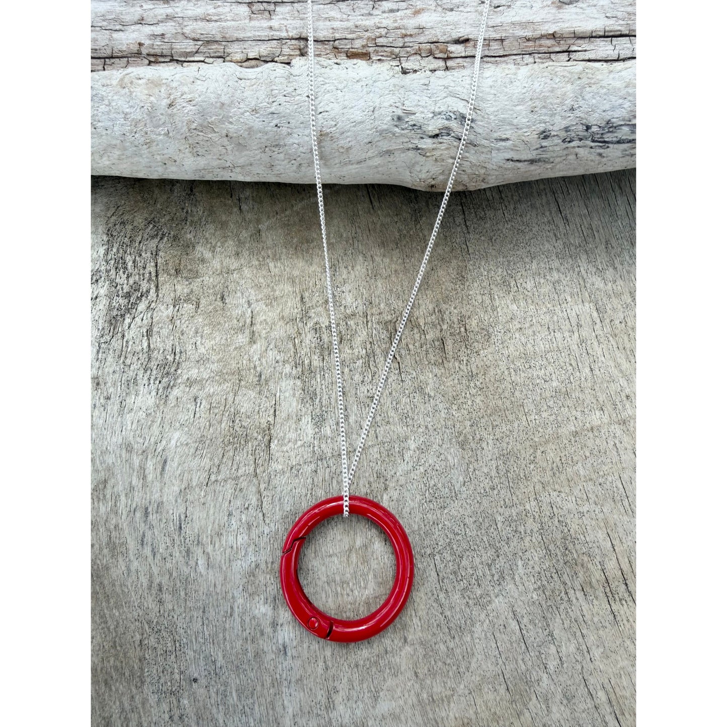 Large Enameled Clasp Necklace - Red
