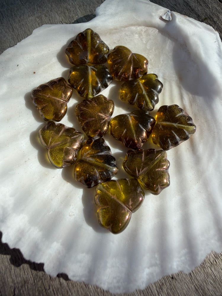 Glass Maple Leaves - Olive Bronze