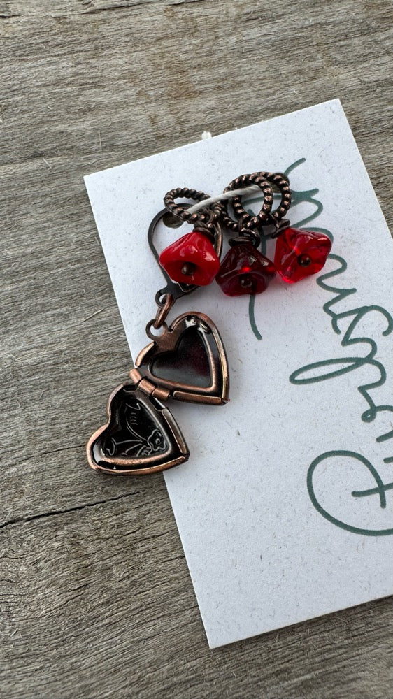 Hearts & Flowers Antique Copper Locket Set