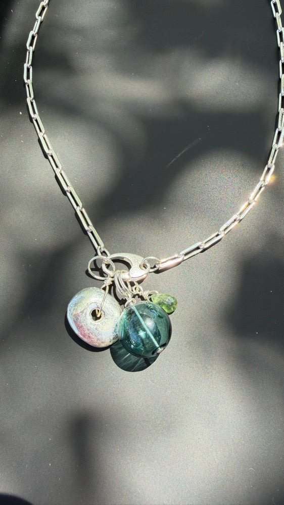 Sterling Charm Necklace - Green