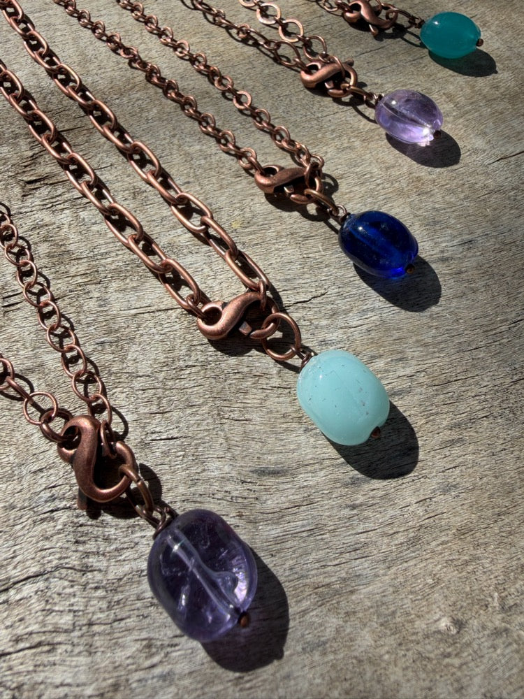 Antique Copper & Glass Pendant