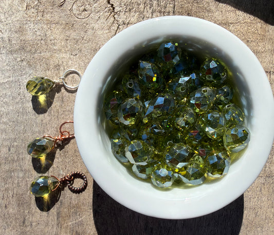 Faceted Glass Crystals - Olive