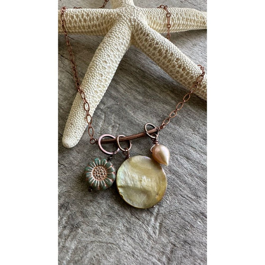 Curve Antique Copper Pendant - Sage Charms 18”